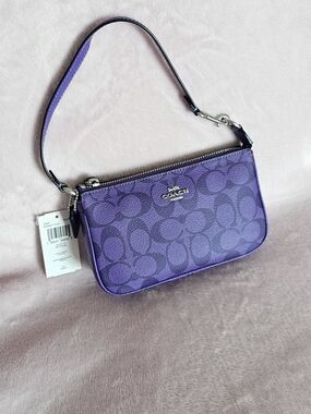 Coach Purple Signature Mini Wristlet with Silver Hardware